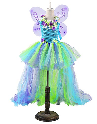 Tutu Dreams Green Fairy Costume for Girls Renaissance Faire Angel Dress Fancy Fairy Sets with Wings (Blue, M)