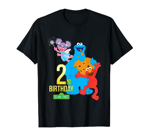 Sesame Street Black Classic Fit 2nd Birthday T-Shirt - Crew Neck, Short Sleeve, Cotton & Polyester
