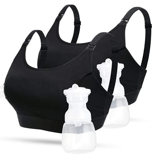 Lupantte Hands Free Pumping Bra for Women 2 Pack, Supportive Comfortable Breast Pump Bra with Pads, All Day Wear Pumping and Nursing Bra in One Breast Pump for Medela, Spectra, etc. (XX-Large)