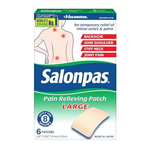 Salonpas Pain Relieving Patch, LARGE, 6 Count, for Back, Neck, Shoulder, Knee Pain and Muscle Soreness, 8 Hour Pain Relief