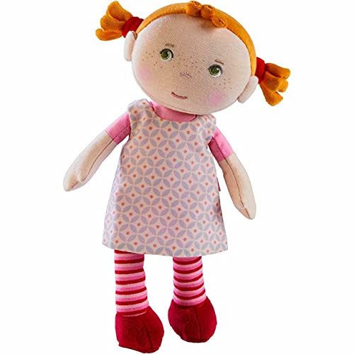 HABA Snug Up Doll Roya - 10' Soft Doll with Embroidered Face, Red Pigtails and Removable Pink Dress - Machine Washable - Perfect First Doll and Stuffed Cuddle and Sleep Companion for 18 Months and Up