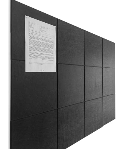 DECORITA Large Cork Board Alternative - 12 Pack Felt Wall Tiles with Safe Removable Adhesive Tabs, Cork Boards for Walls Cork Board for Office Pin Board Tack Board Cork Board 48 x 36 - Black