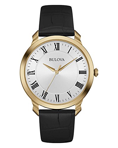 Bulova Men's Classic 3-Hand Quartz Black Leather Strap Watch, Roman Numeral Markers, 41mm Style: 97A123