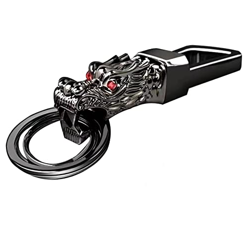 HTKCRX Dragon Head Keychain Key Ring Clip Carabiner Key Holder Zinc Alloy Metal Heavy Duty Automotive Car Keychains Accessories for Men & Women with Gift Box-Black
