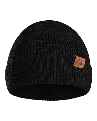 DANISH ENDURANCE Merino Wool Beanie for Men & Women, Knitted Winter Hat, Black, One Size