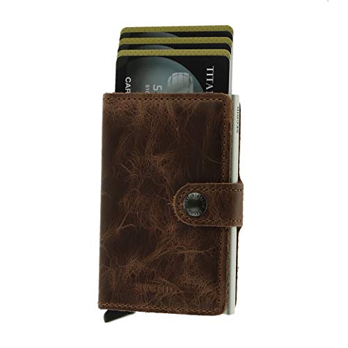 Secrid Men Mini Wallet Genuine Leather Vintage black RFID Safe Card Case max 12 cards, Brown, 65 x 102 x 21 mm