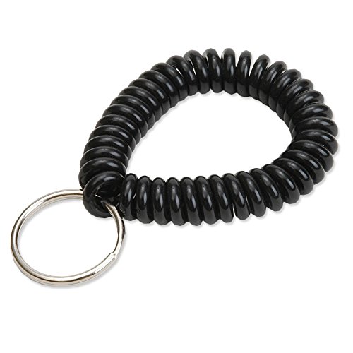 Lucky Line 2” Diameter Spiral Wrist Coil with Steel Key Ring, Flexible Wrist Band Key Chain Bracelet, Stretches to 12”, unisex-adult, Black, 1 PK (410201)