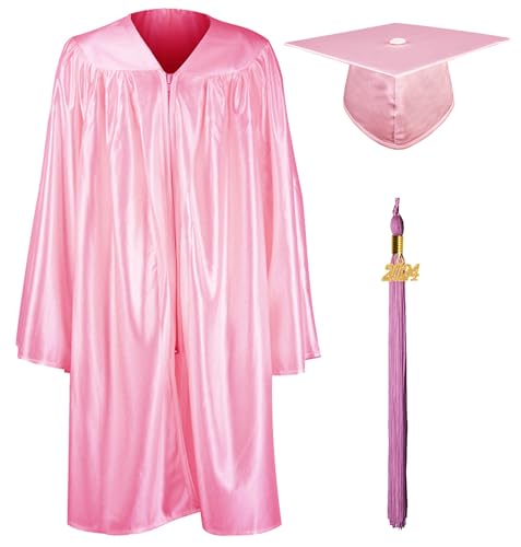 GraduationMall Shiny Kindergarten & Preschool Graduation Gown Cap Set with 2024 Tassel Pink 27(3'6'-3'8')