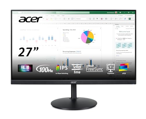 Acer CB272 Ebmiprx 27' FHD 1920 x 1080 Zero Frame Home Office Monitor | AMD FreeSync | 1ms VRB | 100Hz | 99% sRGB | Height Adjustable Stand with Swivel, Tilt & Pivot (Display Port, HDMI & VGA Ports)