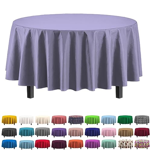 Exquisite 12-Pack Premium Plastic Tablecloth 84in. Round Table Cover - Lavender