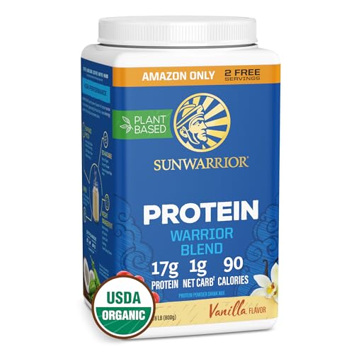 Vegan Protein Powder Plant-based Protein Powder USDA Organic | BCAA Amino Acids Hemp Seed | Keto Friendly Soy, Dairy, & Gluten & Synthetic Free NON-GMO | Vanilla 32 Servings 17g Protein | WarriorBlend