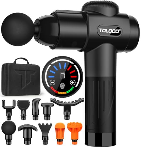 TOLOCO Massage Gun, Father Day Gifts, Deep Tissue Back Massage for Athletes for Pain Relief, Percussion Massager with 10 Massages Heads & Silent Brushless Motor, Relax Gifts for Dad/Mom, Black