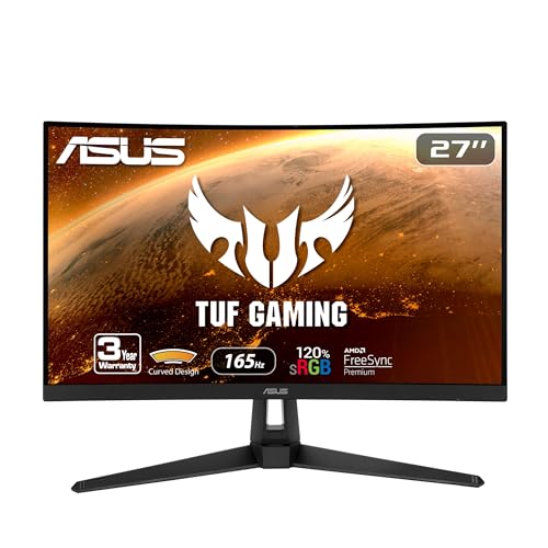 ASUS TUF Gaming VG27VH1B 27” Curved Monitor, 1080P Full HD, 165Hz (Supports 144Hz), Extreme Low Motion Blur, Adaptive-sync, FreeSync Premium, 1ms, Eye Care, HDMI D-Sub, BLACK