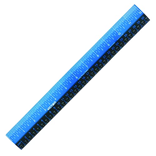 Victor EZ12PBL Plastic Dual Color 12 Inch Easy Read Ruler with Inches, Centimeters and Millimeters Measurements, Blue/Black