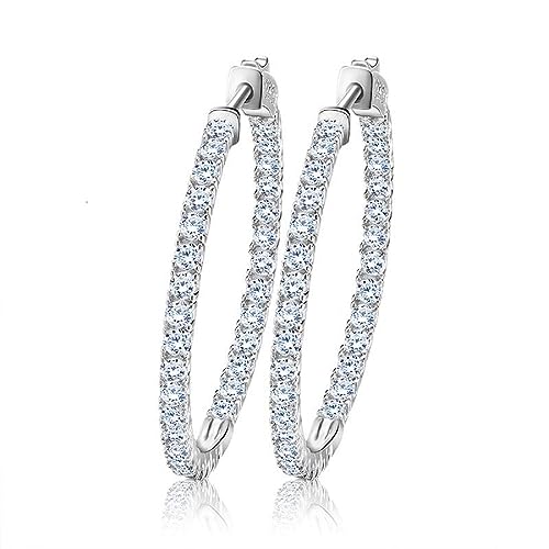 uPrimor Inside-Out Hoop Earrings ~38mm (1.5 in) Paved with Luxury AAA Cubic Zirconia, Platinum Plated Loops Round Earrings for Women and Girls