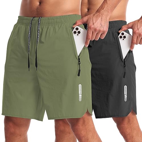 CANGHPGIN 2 Pack Mens Workout Athletic Shorts 7 inch Inseam Quick Dry Hiking Shorts Men Lightweight Sports Gym Shorts Running