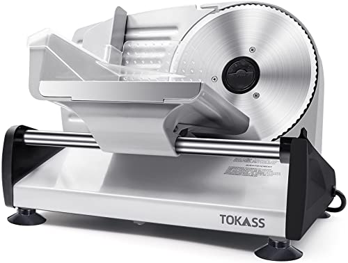 Meat Slicer,TOKASS Electric Deli Food Slicer with Removable 7.5’’ Stainless Steel Blade, Adjustable Thickness Meat Slicer for Home Use, Child Lock Protection, Easy to Clean, Food Slicer Machine-Silver