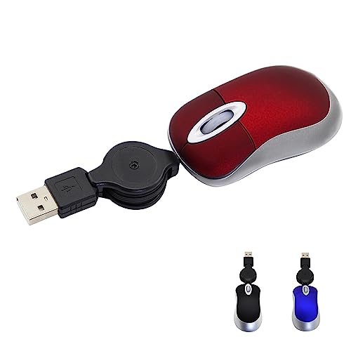 Samudgate Wired Mouse, Small Retractable Cable USB Mouse Mini Optical Mouse,1600DPI Travel Mouse for Kids, Portable Corded Mice for Laptop, Office, Home,Travel, Computer