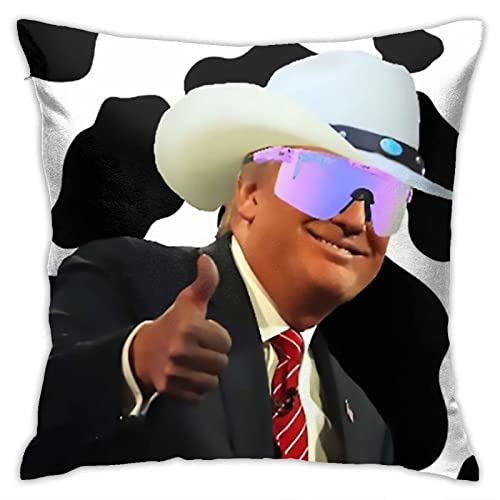 Somaichi Indoor Pillow Cases Trump Merch Cow Print Cowboy Hat 18''X 18''Inch Square Decor Car Bed Bedroom Sofa Soft Throw Pillow Covers Home Decor Decorations for