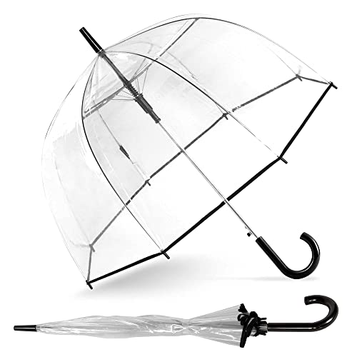 ShedRain Clear Bubble Umbrella – See Through, Rain & Windproof Umbrella - Perfect for Weddings, Prom, Graduation- Automatic Open, Silver Crook Handle