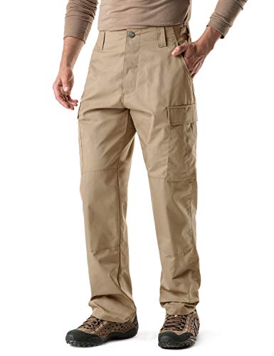 CQR Men's Tactical Pants, Military Combat BDU/ACU Cargo Pants, Water Resistant Ripstop Work Pants, Hiking Outdoor Apparel, Brigade Pants Khaki, X-Large