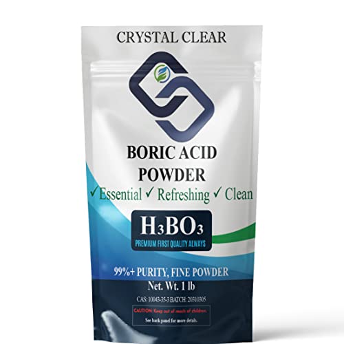 Crystal Clear Pure Boric Acid Powder - 1lb Bag, Ideal for Personal Care, Home Cleaning Applicator