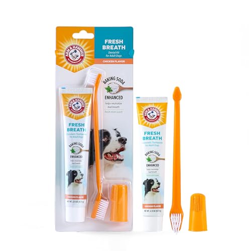 Arm & Hammer for Pets Fresh Breath Kit for Dogs | Contains Toothpaste, Toothbrush & Fingerbrush | Reduces Plaque & Tartar Buildup | Safe for Puppies, 3-Piece Kit, Chicken Flavor
