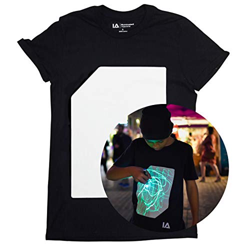 Illuminated Apparel Interactive Glow in The Dark T-Shirt - Fun for Birthday Parties & Festivals (Black/Green Glow, 9-11 Years)
