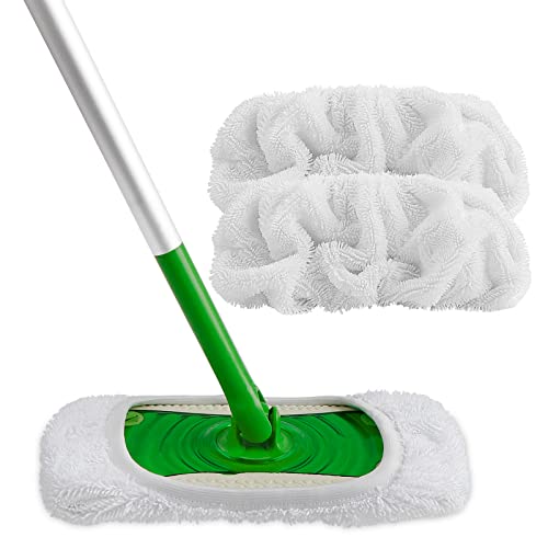 HOMEXCEL Reusable Microfiber Mop Pads Compatible with Swiffer Sweeper-Washable Wet Pad Refills for Wet & Dry Use,Floor Cleaning Mop Head Pads Refills for Household Cleaning,Pack of 2