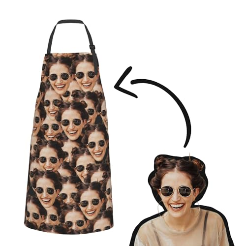 Aomacsi Custom Apron with Your Face, with Pockets Kitchen Bib Waterproof Stain Resistant Unisex Adjustable, Personalized Gifts, Valentines Day Gifts, Father's Day Gifts, Christmas Gifts, Anniversary
