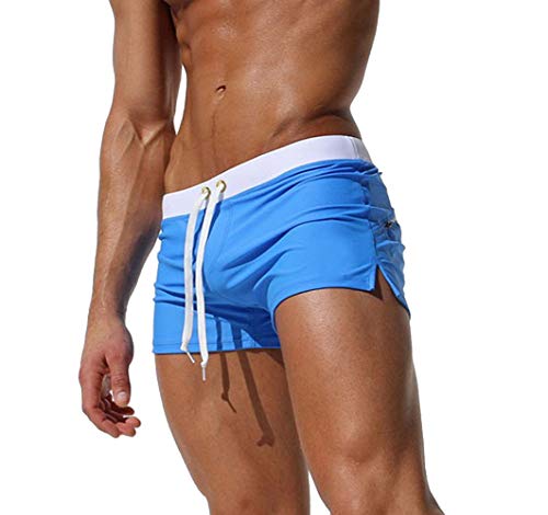 TONLEN Mens Swimwear Short Swim Trunks with Zipper Pocket, Blue #2, US M_Asia Tag L,Waist:29.5'-33.5'