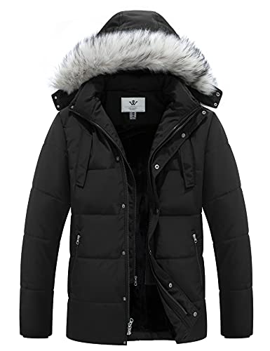 WenVen Men's Winter Puffer Jacket Thicken Warm Padded Coat(Black,2XL)