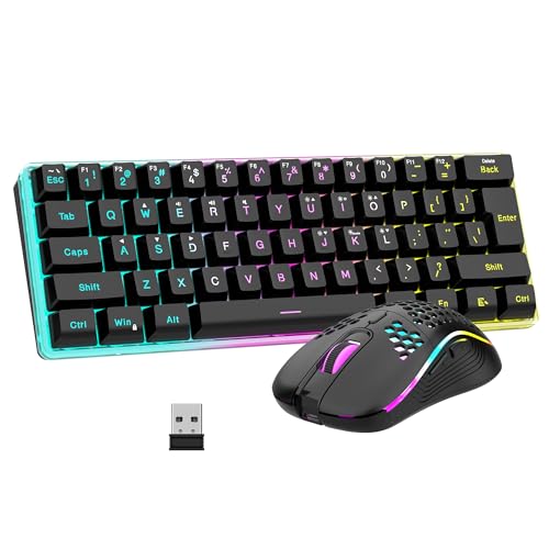 RedThunder 60% Wireless Gaming Keyboard & Mouse Combo with Rechargeable Battery, Ultra-Compact Small RGB Mechanical Feel Keyboard, Ergonomic Lightweight Honeycomb Optical Mouse for Gaming/Business