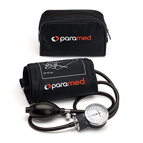 PARAMED Aneroid Sphygmomanometer – Manual Blood Pressure Cuff with Universal Cuff 8.7-16.5' and D-Ring – Carrying Case in The kit – Black – Stethoscope Not Included