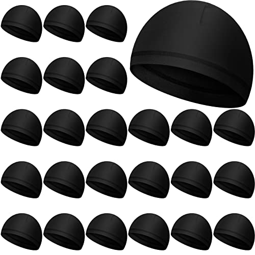 Janmercy 24 Packs Skull Cap Running Hats Sweat Wicking Helmet Liner Black Men's Cooling Cycling Caps Running Hat Soft Beanie Stretchy Headwear for Men Women