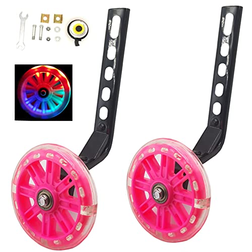 YJIA a Pair of Children's Bicycle Riding Flash Silent Training Wheels, Suitable for 12 14 16 18 20 inch Single Speed Bicycles (Pink)