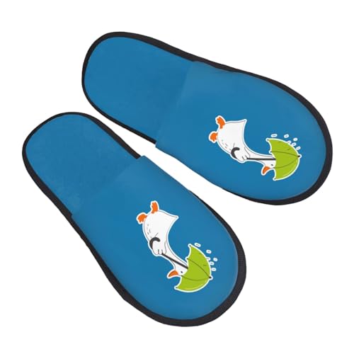 Pevtufa Fuzzy Feet Slippers For Women,House Shoes Non Slip Indoor/Outdoor,Goose Holding An Umbrella Designs-Medium
