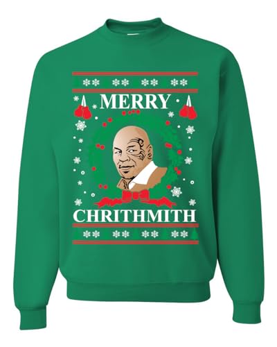 Wild Bobby Merry Chrithmith Mike Tyson Ugly Christmas Sweater Unisex Crewneck Graphic Sweatshirt, Kelly, X-Large