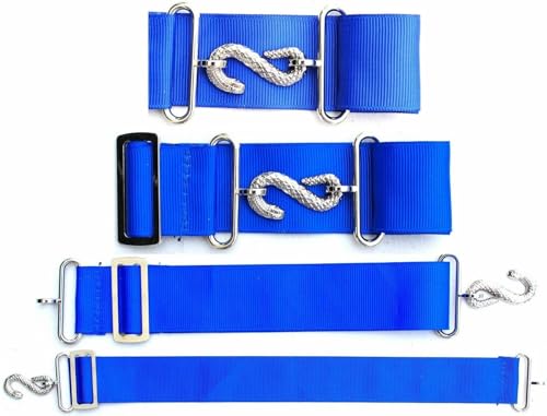 DEURA Masonic Apron Extender Extension for Masonic Aprons BLUE BELT with Silver SNAKE Clasp Hardware