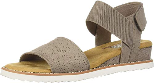 Skechers Women's Bobs Desert Kiss Wedge Sandal Taupe 8 Wide