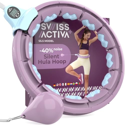 Swiss Activa+ S5.S Silent Weight Loss Hula Hoop with Counter -Waist Size 22-44in - Infinity Hoop- Smart Weighted Hula Hoop- Smart Hula Hoop- Weighted Hula Hoops for Women- Weight Hula Hoop