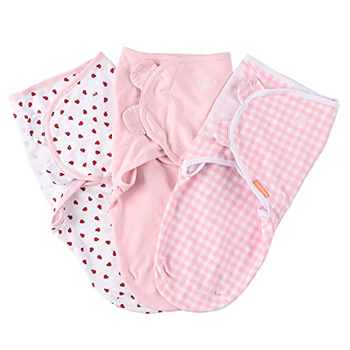 SwaddleMe by Ingenuity Original Swaddle, 100% Cotton, Improves Sleep & Calms Startle Reflex, 0-3 Months, 3-Pack - Ladybug Picnic