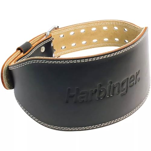 Harbinger Padded Leather Contoured Gym Weightlifting Belt with Suede Lining and Steel Roller Buckle for Lifting Support Black Large