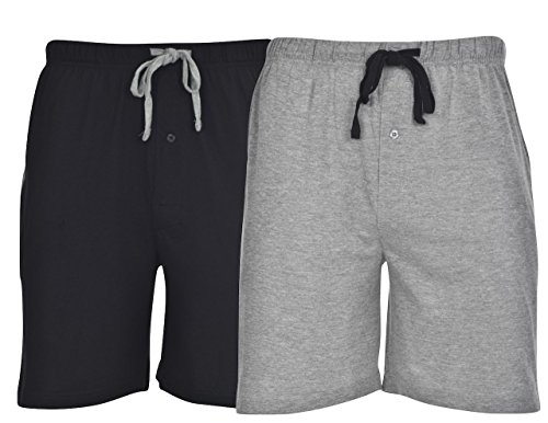 Hanes Men's Jersey Lounge Drawstring Shorts with Logo Waistband 2-Pack (Active Grey Heather/Black - 2XL)