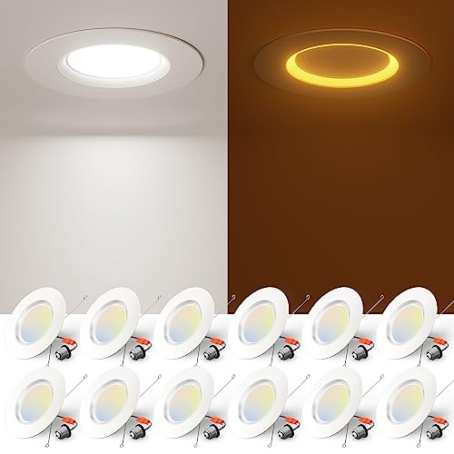 Amico 12 Pack 6 inch 5CCT LED Recessed Lighting with Night Light, 12.5W=100W, 1000LM Can Lights with Baffle Trim, Dimmable, Retrofit Downlight, 2700K/3000K/3500K/4000K/5000K Selectable- ETL & FCC