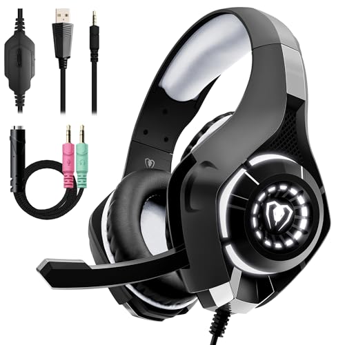 Foyose Gaming Headset for PS4, PC, PS5, Xbox One, Noise-Canceling Over-Ear Gaming Headset with Microphone, Premium Stereo Surround Sound (Black Gray)