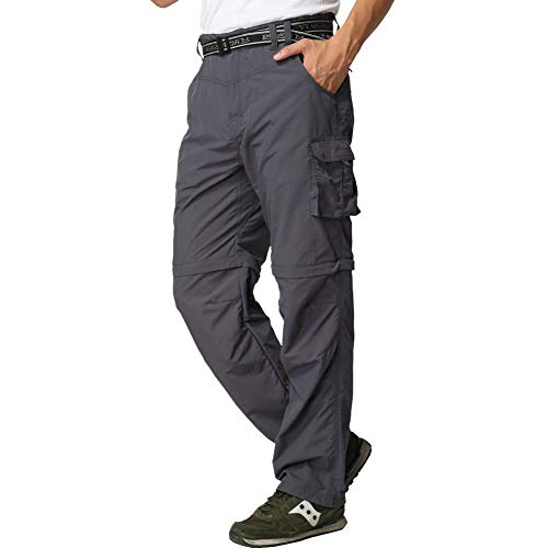 Mens Hiking Pants Convertible Zip Off Shorts Outdoor Quick Dry Lightweight Fishing Travel Safari Cargo Trouser Gray