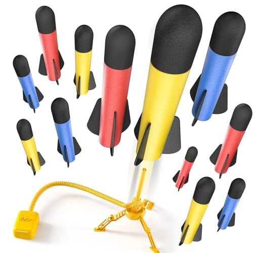 TEMI Rocket Launcher for Kids, 12 Foam Rockets and Launcher Pad, Launch up to 100+ft, Kids Outdoor Toys, Birthday Gift Toys for Kids Boys Girls Age 3 4 5 6 + Years Old