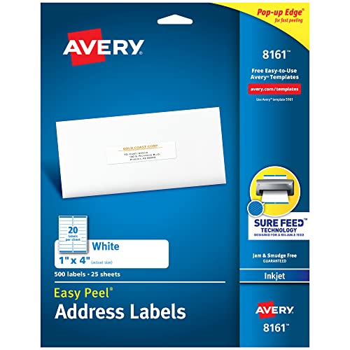 Avery Easy Peel Printable Address Labels with Sure Feed, 1' x 4', White, 500 Blank Mailing Labels (08161)