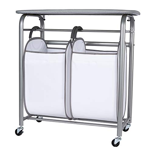 NEATFREAK - Laundry Sorter With Ironing Board - 3-in-1 Laundry Basket, Ironing Station & Laundry Folding Table - 2 x Tote Hampers For Laundry, Towels & Bathroom Storage